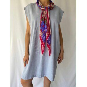 vintage reworked floral silk scarf tie loose comfy cotton sleeveless midi dress